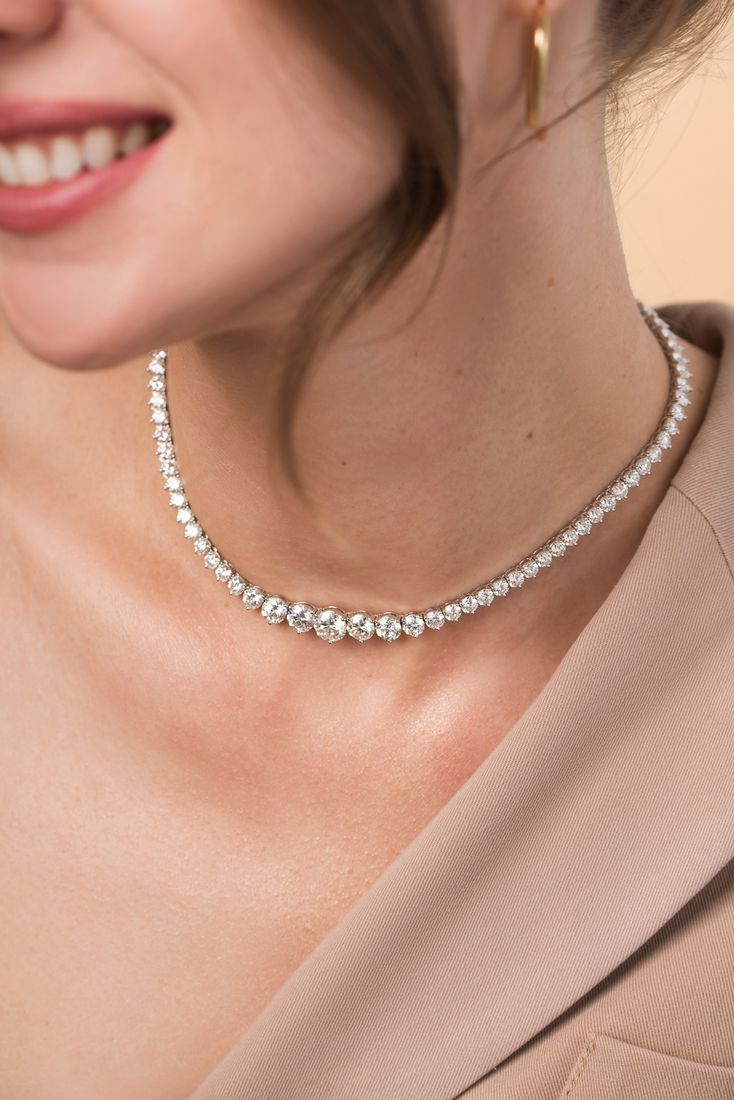 Diamond tennis necklace on model, jewellery photography Singapore