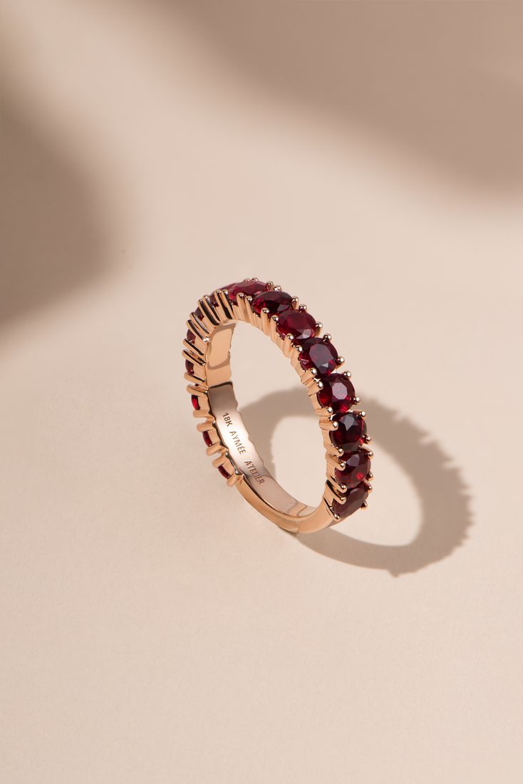 Ruby eternity band in rose gold, jewellery photography Singapore