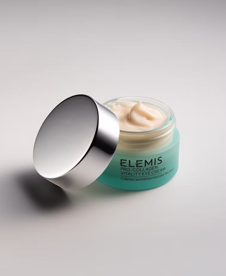 Eye cream jar on soft grey background, skincare product photography